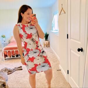 Calvin Klein Red White Vibrant Floral Sheath Scuba Mini Dress 4